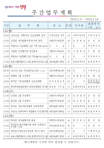 영덕군 주간행사(1/8~14)